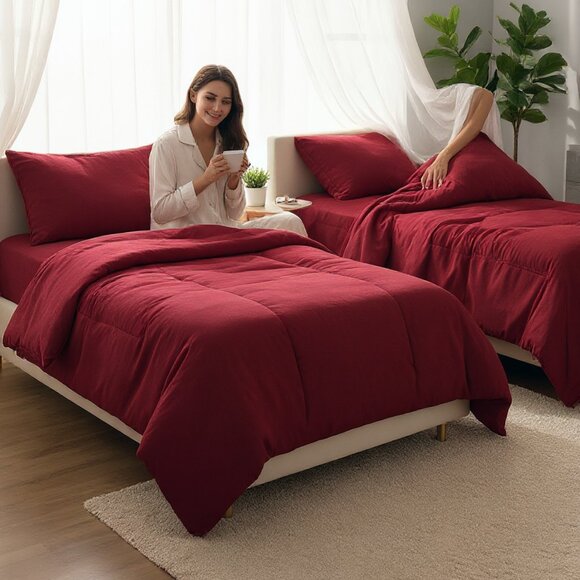 2 Twin Quilted Maroon Bedspreads - Picture 1 of 6